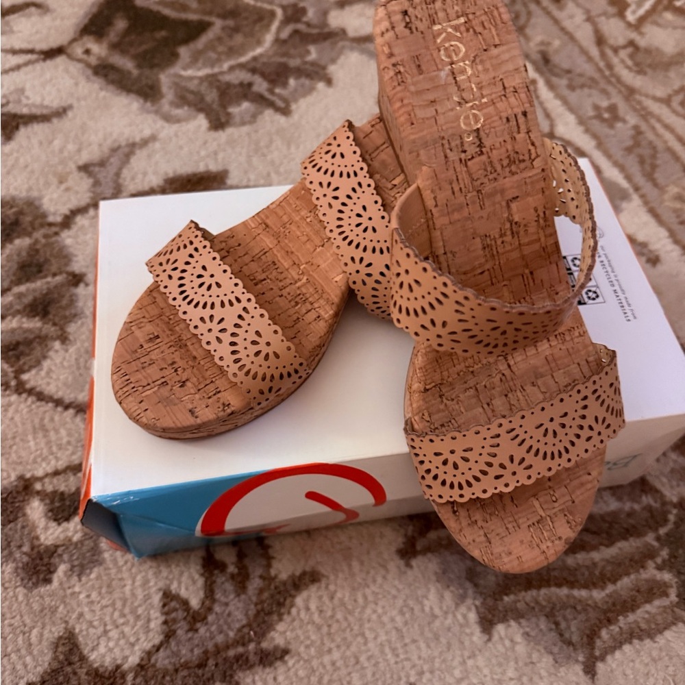 Kensie Tan Sandals with Laser-Cut Design. Never worn.  NWT.